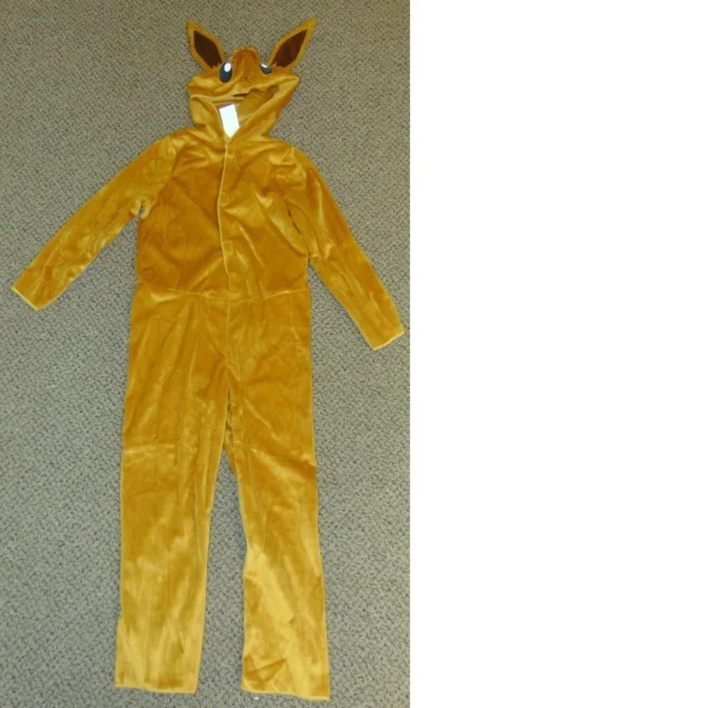 Pokemon EEVEE Halloween Costume 4/6 Brown 2 Pc Hooded Jumpsuit & Collar Unisex - Picture 5 of 10